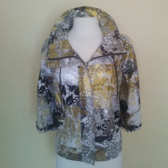 Berek Jackets & Blazers - Berek 3/4 Sleeve Golden Bejeweled Crop Swing  Coat